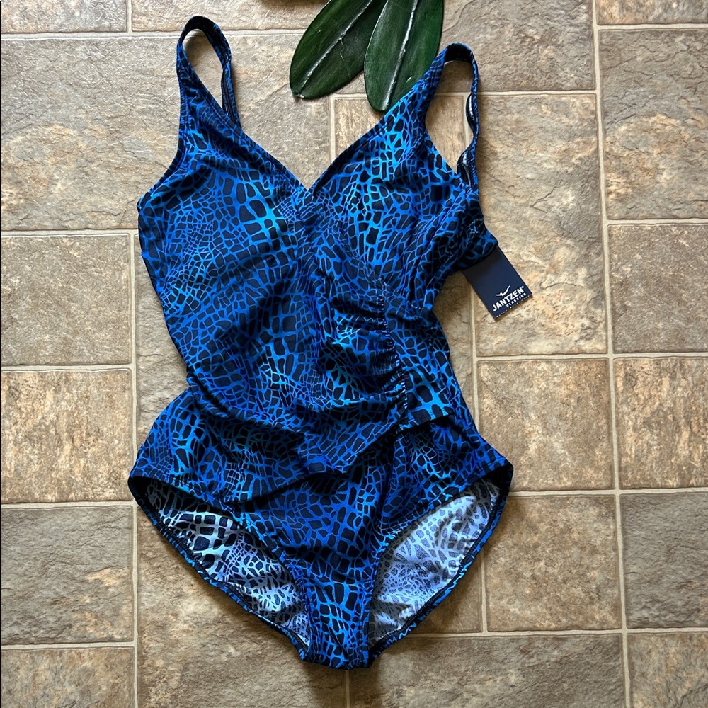 NWT Jantzen Vibrant Blue Patterned One Piece Swimsuit